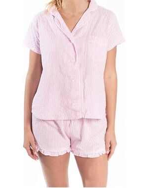 Bella il Fiore Pink Seersucker Short Sleeve Button-Up Pajama Set